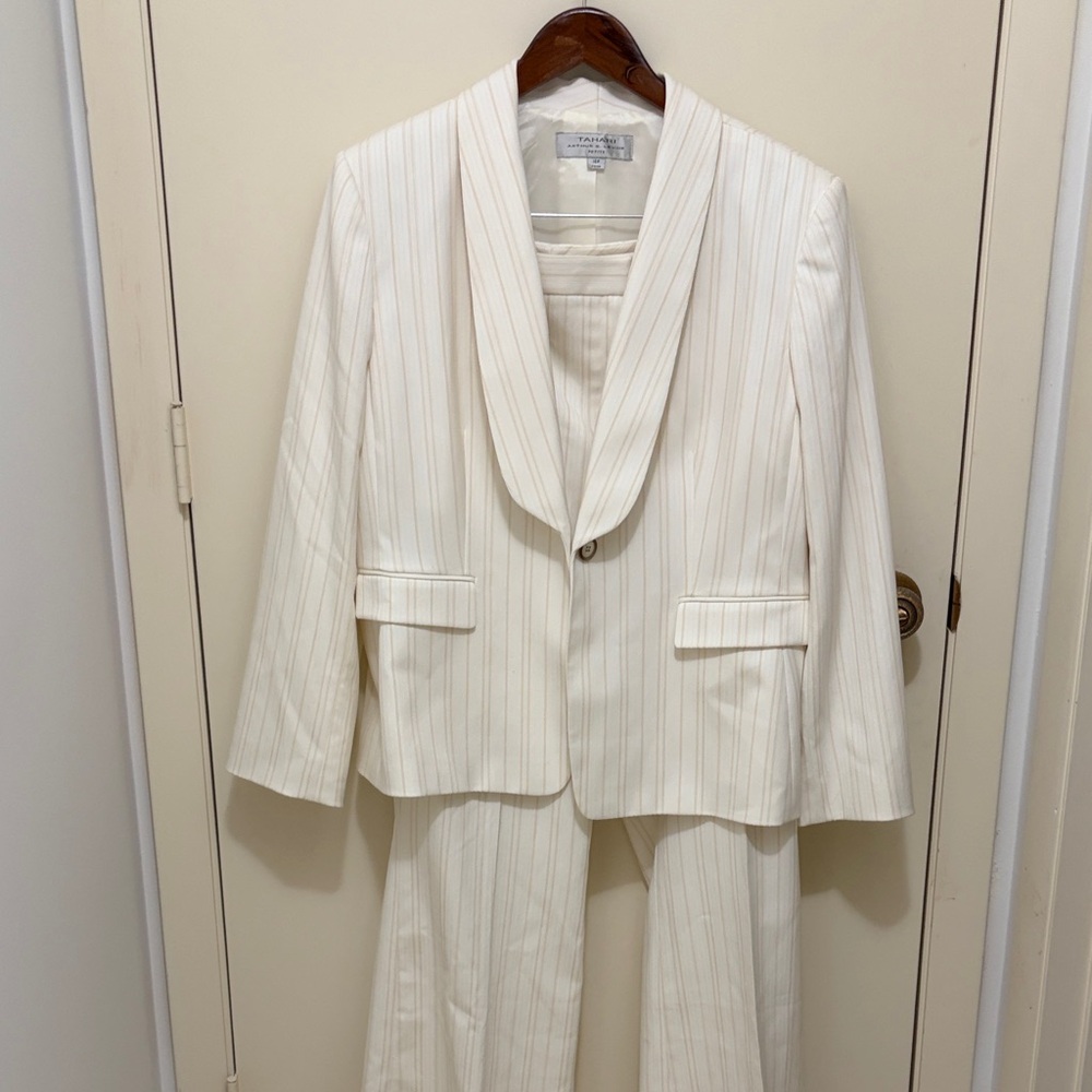 Tahari Cream Striped Suit Set